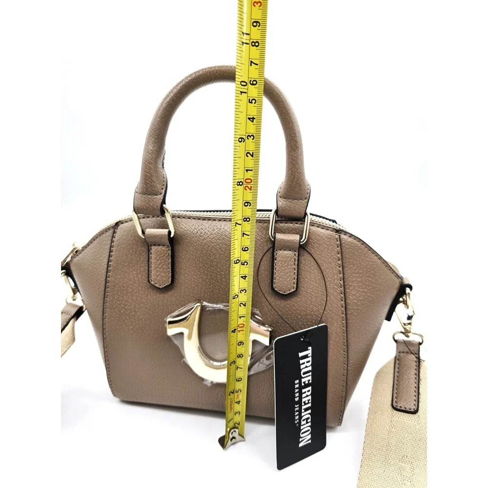 NWT True Religion Taupe Satchel Handbag Crossbody Purse Gold Logo MSRP $109